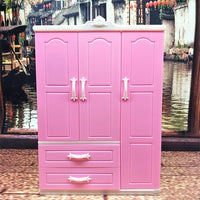 Pink Doll Wardrobe Dollhouse Furniture Plastic Storage Cabinet Closet Organizer Storage Dollhouse Kid Room Furniture Accessories
