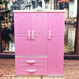 Pink Doll Wardrobe Dollhouse Furniture Plastic Storage Cabinet Closet Organizer Storage Dollhouse Kid Room Furniture Accessories