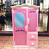 Pink Doll Wardrobe Dollhouse Furniture Plastic Storage Cabinet Closet Organizer Storage Dollhouse Kid Room Furniture Accessories