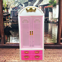 Pink Doll Wardrobe Dollhouse Furniture Plastic Storage Cabinet Closet Organizer Storage Dollhouse Kid Room Furniture Accessories